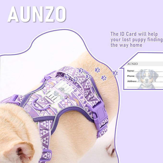 Purple Dog Harness with Ethnic Pattern for Big Dog, Like English Bulldog Doberman Husky Rottweiler Labrador, Easy to Put on and Take Off, No Pull Easy Walk Escapeproof No Choke, Large