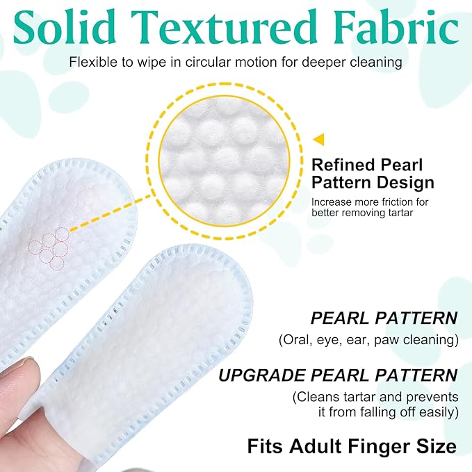 Dog Teeth Cleaning Wipes, Teeth Cleaning Wipes for Dogs & Cats, Remove Bad Breath by Removing Plaque and Tartar Buildup No-Rinse, Dog Finger Toothbrush, Veterinarians Recommend Disposable Pet Wipes