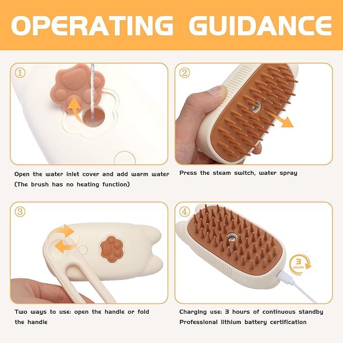 Cat Steam Brush, Steam Brush for Cats, Steamy Cat Brush with Water Tank, Upgraded 3 in 1 Multi-functional Cat Massage Brush for Shedding.(Off White)