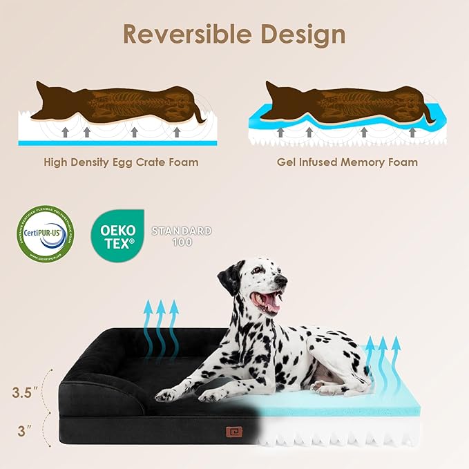 EHEYCIGA Orthopedic Dog Beds for Extra Large Dogs, Waterproof Memory Foam XL Dog Bed with Sides, Non-Slip Bottom and Egg-Crate Foam Big Dog Couch Bed with Washable Removable Cover, Black