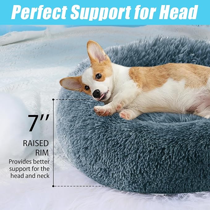 HYQ Small Dog Bed, Cat Beds for Indoor Cats, Pet Beds for Small Dogs, Fluffy Faux Fur Plush Small Dog Bed, Washable Puppy Bed with Anti-Slip Bottom, Dog Bed Small Size Dog (Blue Gray, 20 Inch)