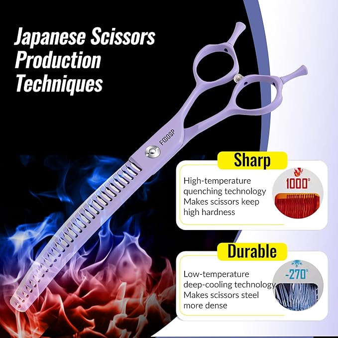 Curved Chunkers Dog Grooming Scissors 6.5" Macarone Series Professional Pet Grooming Shears for Small Dogs Pets Japan 440C Stainless Steel Sharp & Durable(Purple, 24Teeth Curved Thinners)