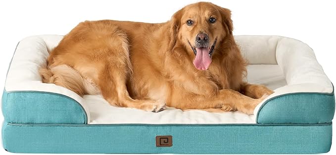 EHEYCIGA Orthopedic Dog Beds for Extra Large Dogs, Waterproof Memory Foam XL Dog Bed with Sides, Non-Slip Bottom and Egg-Crate Foam Big Dog Couch Bed with Washable Removable Cover, Turquoise Blue