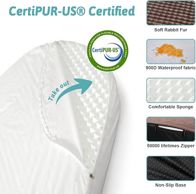 Orthopedic Dog Bed for Large Dogs,Washable Dog Sofa Beds Large, Supportive Foam Pet Couch Bed with Removable Washable Cover, Waterproof Lining and Nonskid Bottom, Brown (L,42" L x 30" W x 7.5" Th)