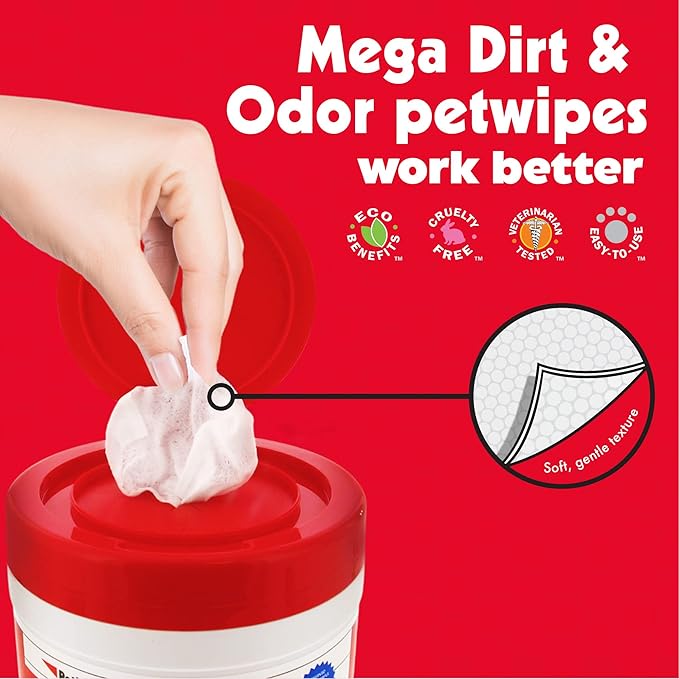 Petkin Mega PetWipes, 200 Wipes - Grooming Pet Wipes for Dogs and Cats - for Face, Paws, Ears, Body and Eye Area - Super Convenient Dog Cleaning Wipes, Ideal for Home or Travel - Easy to Use