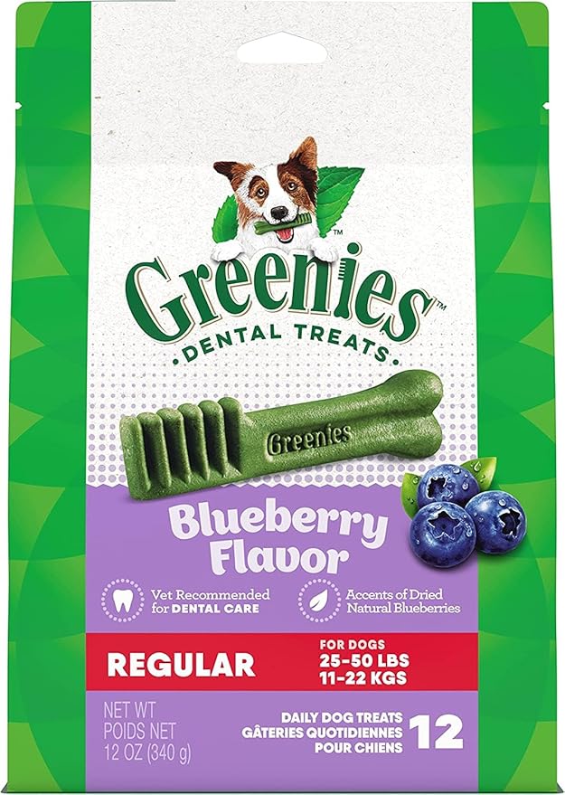 Greenies Bursting Blueberry Dog Dental Treat Regular Size 12 count - Pack of 3