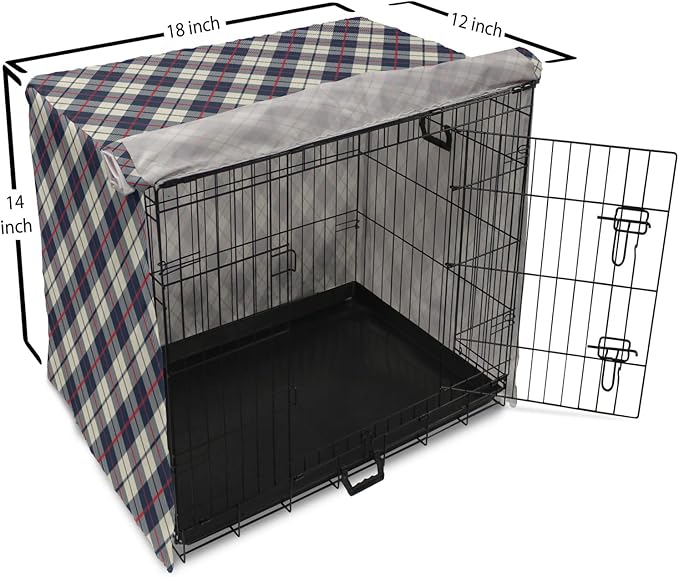 Lunarable Plaid Dog Crate Cover, Celtic Fashion Diagonal Retro Style Classical Irish Culture Inspiration, Easy to Use Pet Kennel Cover for Small Dogs Puppies Kittens, 18 Inch, Night Blue Red Beige