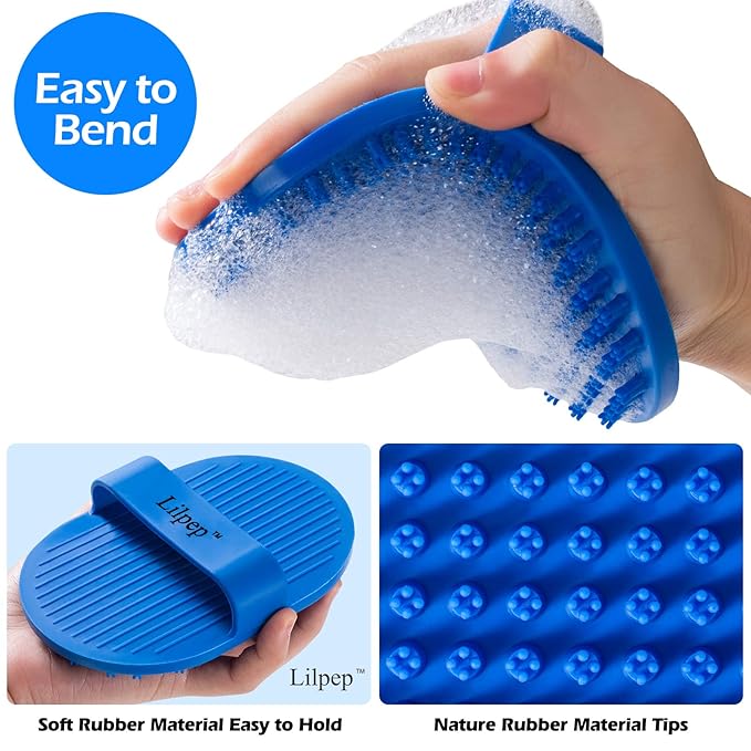 Dog Bath Brush, Rubber Pet Shampoo Brush with Silicone Bristles for Massaging Grooming, Removing Short Haired Dogs Cats Shedding, Tangles and Dead Undercoat 2pcs