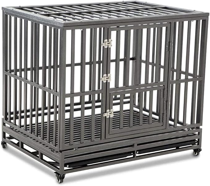 LUCKUP Heavy Duty Dog Cage Metal Kennel and Crate for Medium and Large Dogs, Pet Playpen with Four Wheels,Easy to Install,42 inch,Black
