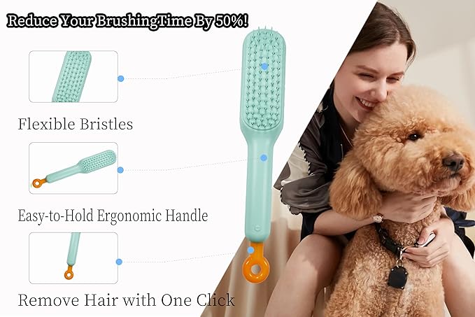 Stretchable Puppy Brush , Soft Dog Brush - Gentle Grooming Brush for Small Dogs, Perfect for Yorkie, Shih Tzu, Maltipoo ,Dog Hair Remover Brush (Green)