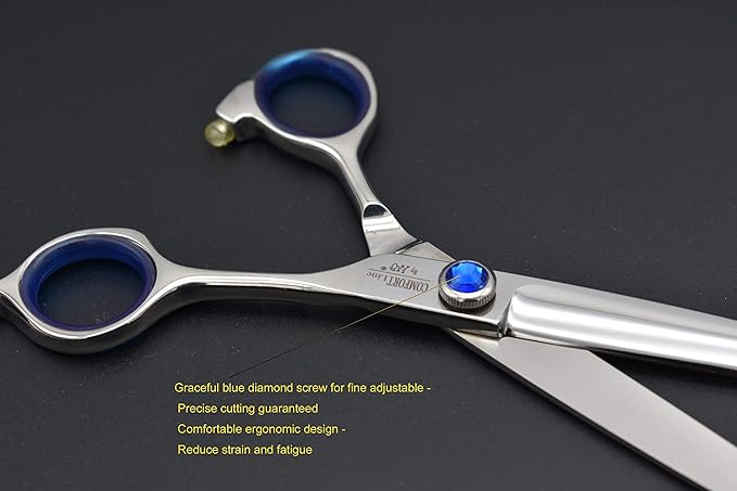 Pro Dog Grooming Shear Scissors Straight 7 Inch Pet Shear Stainless Steel Forged (7" Straight Blue Diamond)