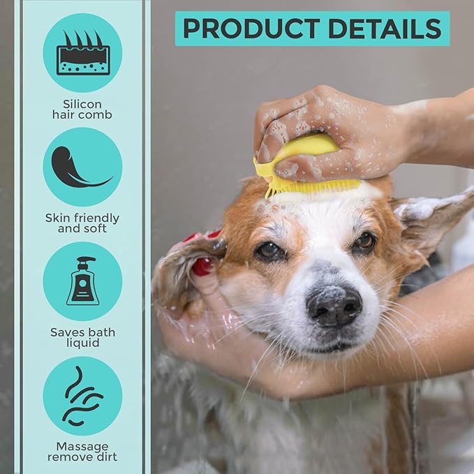 6 in 1 Dog Washing Kit for Dogs & Cats - Dog Bath Brush, Dog Shampoo Brush, Dog Scrubber for Bath, Dog Washing Gloves and Mittens for Short/Long Haired Dog/Cat - A Complete Grooming Kit for Your Pets