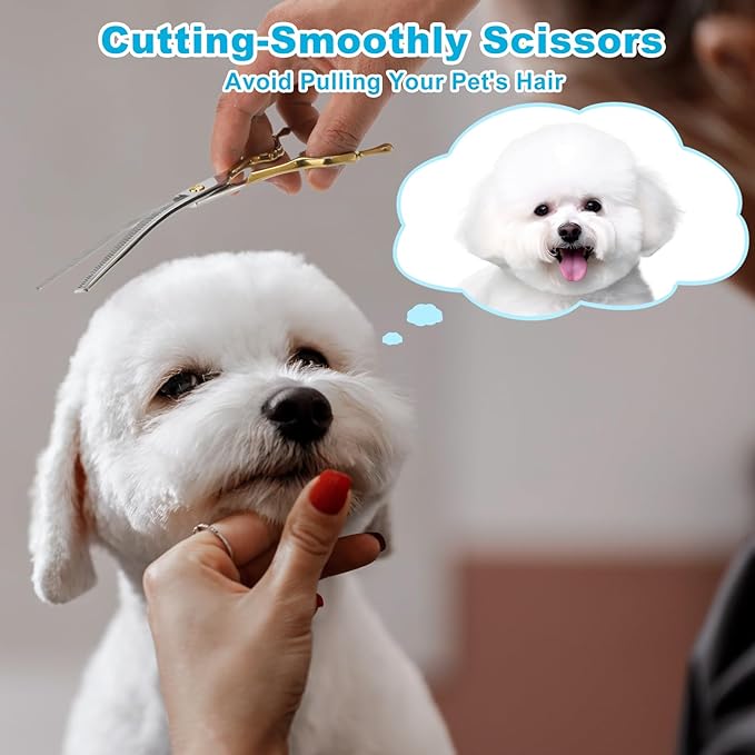 Curved Thinner Dog Grooming Scissors, 7 Inch 42 Teeth Stainless Steel Pets Grooming Scissors, Professional Pet Shears for Groomer, Long Hair Cutting for Animals (Curved Thinning B)