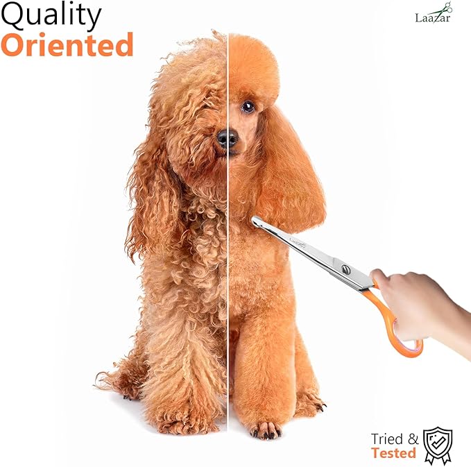 Professional Rounded Dog Scissors - Sharp Stainless Steel Blades with Colorful Handles, Safe and Easy-to-Use Pet Scissors for Long Lasting Grooming at Home