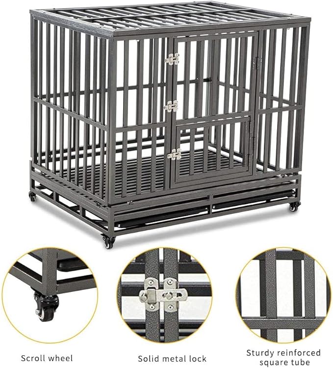 LUCKUP Heavy Duty Dog Cage Metal Kennel and Crate for Medium and Large Dogs, Pet Playpen with Four Wheels,Easy to Install,46 inch,Black … …