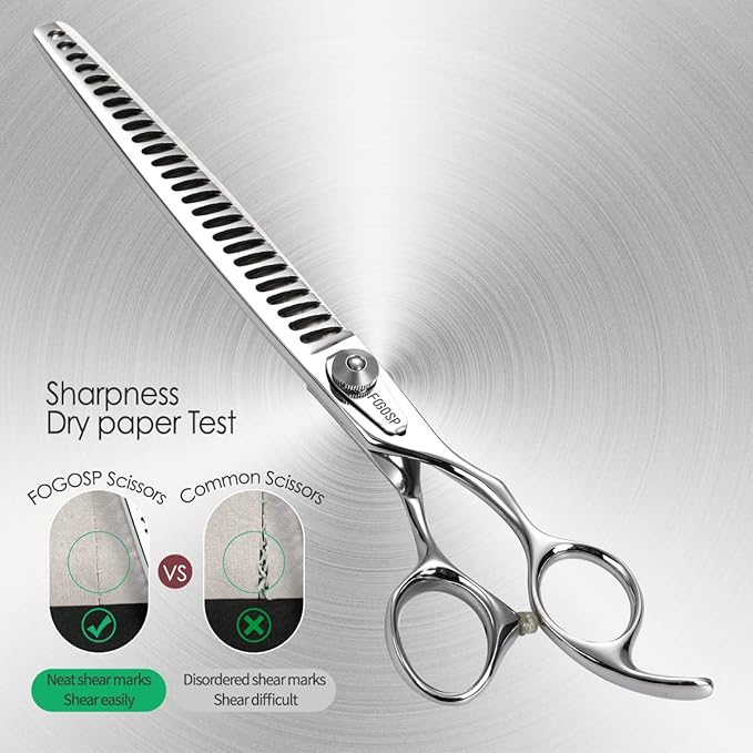 Professional Thinning Shears for Dogs with Micro Serrated Edge 8 inch Dog Grooming Scissors Long Chunkers Shears Japan 440C 70% Thinning Rate 26 Teeth(8in)