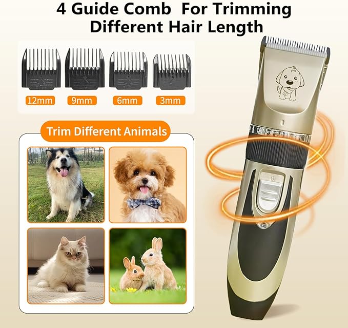 Dog Clippers for Grooming Cat Clippers Low Noise, Rechargeable, Cordless, Pet Shaver for Matted Hair, Quiet Animal Trimmer Pet Hair Thick Coats, for Dogs, Cats, Rabbits and Other Pets