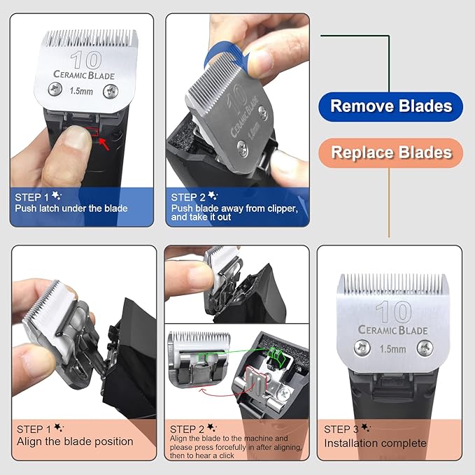 Size 7FC/5FC/4FC Detachable Pet Dog Grooming Clipper Ceramic Blades Set,Compatible with Andis,Oster A5,Wahl KM Series Clippers,Cut Length 1/8"(3.2mm) to 3/8”(9.5mm),3 Pack