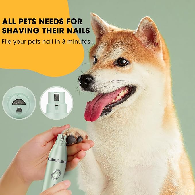 Upgrade Dog Grooming Kit, Cordless Dog Paw Trimmer, 4 in 1 Low Noise Pets Hair Clipper Grooming Kit, 2-Speed Nail Grinder with Stainless Steel Blade for Small Pet with Thick Coats (Green)