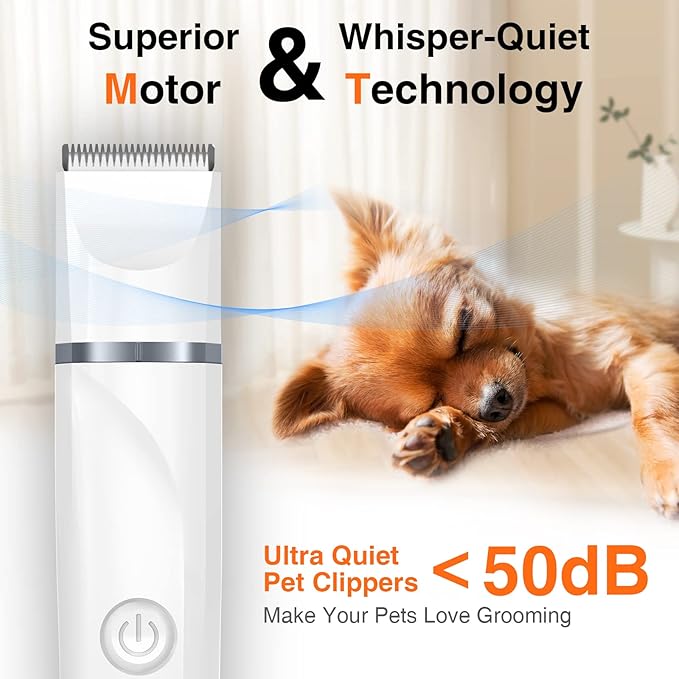 ENERTWIST Dog Clippers Grooming Kit,4 in 1 Low Noise Dog Paw Trimmer and Nail Grinder for Small Pets,Cordless Quiet Cat Grooming Kit for Pet Hair Around Ears, Eyes, Face, Paws