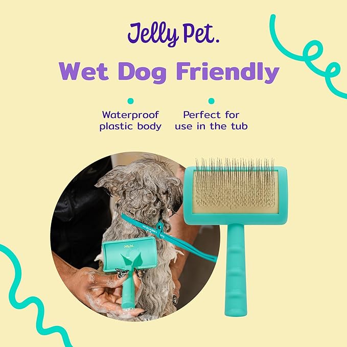 Jelly Pet Universal Slicker Brush for Dogs, Grooming Brush, Remove Tangles and Dead Undercoat, Tuffer Than Tangles, Doodle Huskie Sheep Dog Golden Retriever German Shepherd, Firm Pins, Teal, Large