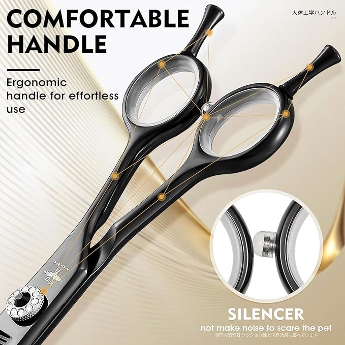 PURPLEBIRD Curved Thinning Shears Dog Grooming, 7 inch Professional Grooming Scissors for Dog Safety Blunt Tip Dog Grooming Scissors for Dogs Cats Face Paws Limbs Japanese Stainless Steel Black