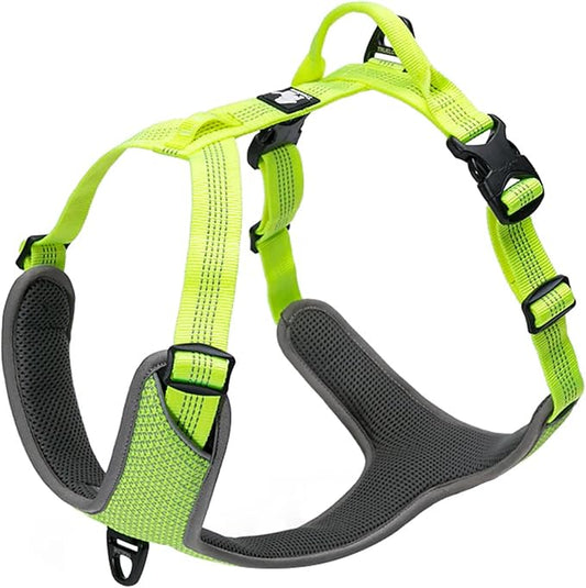Chai's Choice Dog No Pull Harness Large (Neon Yellow) | Comfortable & Secure Adjustable Strap with Double Leash Clips | No-Choke & Easy Release | 3M Reflective Stripes for Dog Visibility