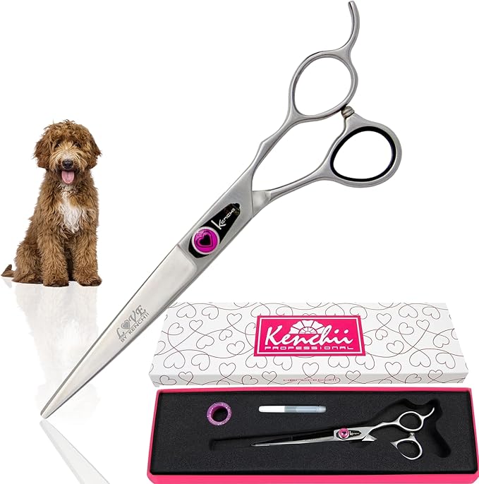 Kenchii Dog Grooming Scissors | 7 Inch Shears | Straight Scissors for Dog Grooming | Love Collection Dog Shears | Pet Grooming Accessories | Pet Hair Trimming Scissor