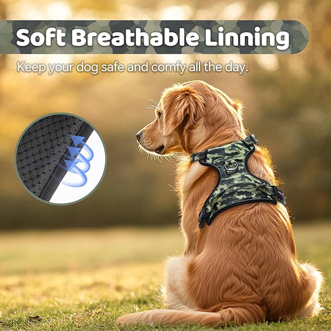 QQPETS No Pull Dog Harness with 2 Leash Clips,Adjustable Soft Padded Dog Vest, Reflective Outdoor Pet Oxford Vest with Easy Control Handle for Small to Large Dogs Walking Training