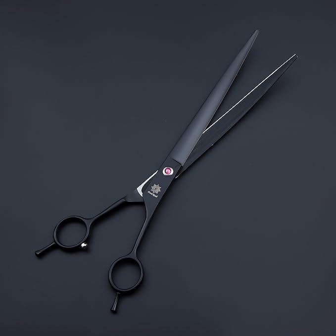 Dream Reach 9" Twin Tail Professional Pet Dog Two-way Cutting or Curved Scissors,Made of High-end 9CR Stainless Steel (Rainbow) (B-9 inch-Black)