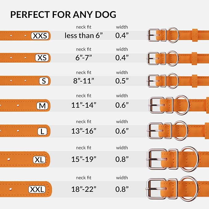 CollarDirect Rolled Leather Dog Collar, Soft Padded Round Puppy Collar, Handmade Genuine Leather Collar Dog Small Large Cat Collars 13 Colors (6-7 Inch, Orange Textured)