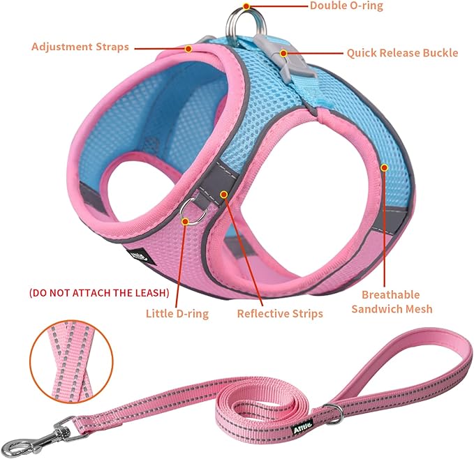 AIITLE Easy Walk Dog Harness and Leash Set - Pet Supply No Pull, Step in Adjustable Dog Harness with Padded Vest for Spring, Dog Harness No Choke Over, Easy to Put on Medium Dogs Pink L