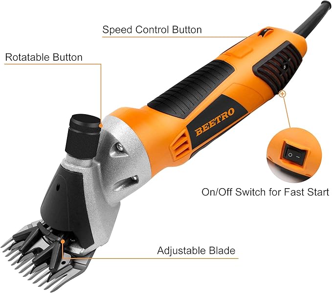 BEETRO 550W Electric Professional Sheep Shears, Animal Grooming Clippers for Sheep Alpacas Goats and More, 6 Speeds Heavy Duty Farm Livestock Haircut, with an Extra Set of Shearing Blades