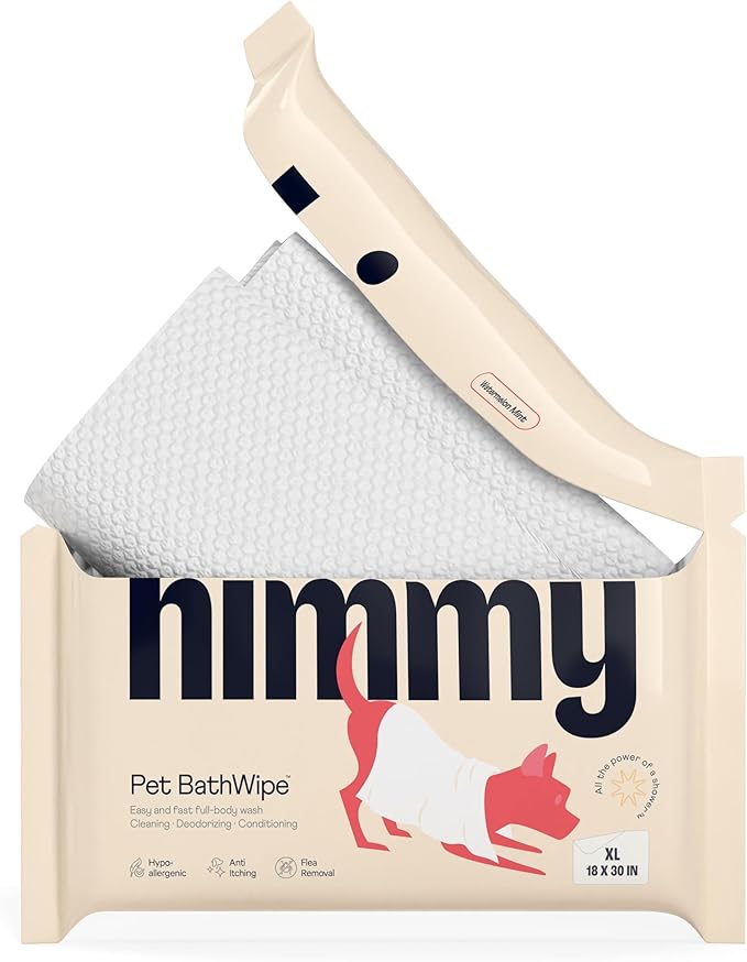 Himmy XL Pet Wipes for Dogs and Cats – 18” x 30” Bath Wipes for Cleaning, Deodorizing, Conditioning, Anti-Itch Grooming, Wet Dog Wipes for Paws, Butt, Ear, Eye, Face, Whole Body Watermelon