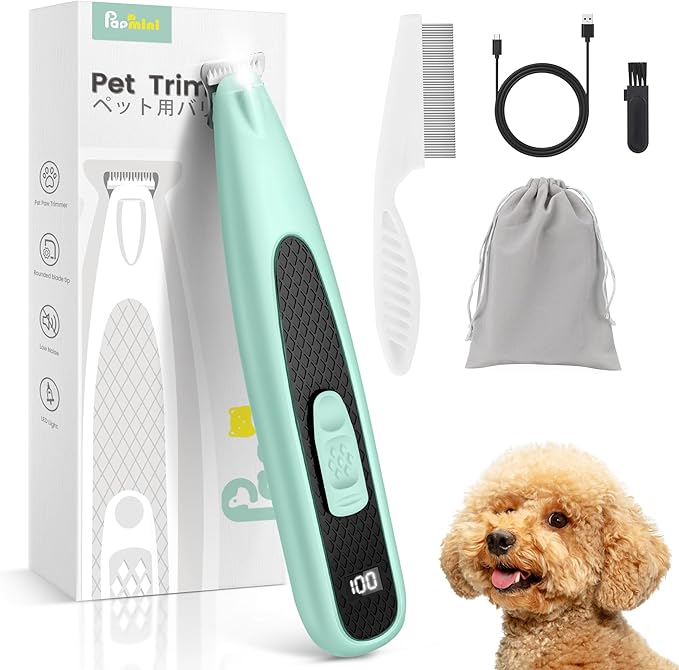 Dog Paw Trimmer with LED Light, Ultra-Low Noise Paw Trimmer for Dogs, Cordless Dog Clippers for Grooming with LED Display, Type-C Rechargeable Pet Clippers for Pads, Ears, Eyes, Face, Rump