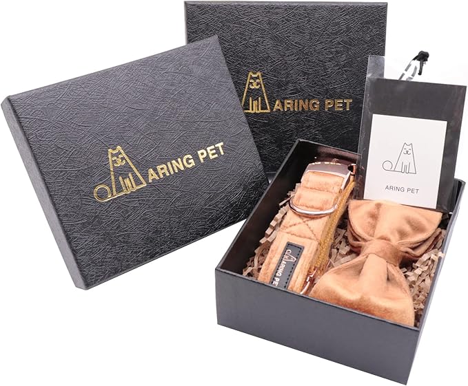 ARING PET Bowtie Dog Collar,Velvet Dog Collars with Detachable Bowtie, Yellow Soft Dog Collar,X-Large.