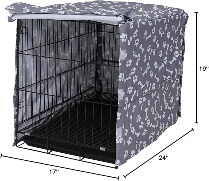 Dog Crate Cover for Wire Crates, Heavy Nylon Waterproof, Fits Most 48" inch Dog Crates, Easy to Put On, Take Off, and Adjust - Cover only - GrayPaw - S