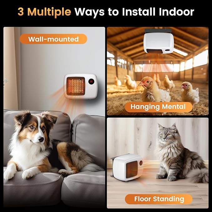 Unique Design 600W/300W Dog House Heater with Thermostat for Outside Winter Insulated House 6 Ft Anti Chew Cord, Safe Heated Outdoor & Won't Burn Pets, Indoor Electric Pet Kennel Heater