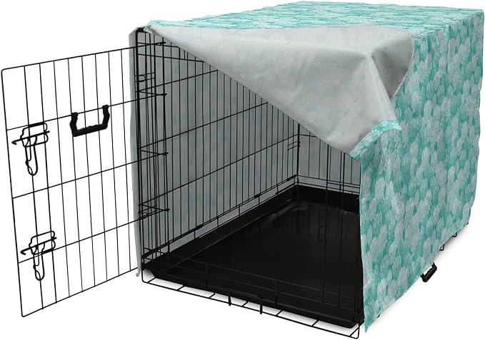 Lunarable Aquamarine Dog Crate Cover, Retro Design Continuous Pattern of Abstract Flowers, Easy to Use Pet Kennel Cover for Medium Large Dogs, 48 Inch, Turquoise Pale Seafoam