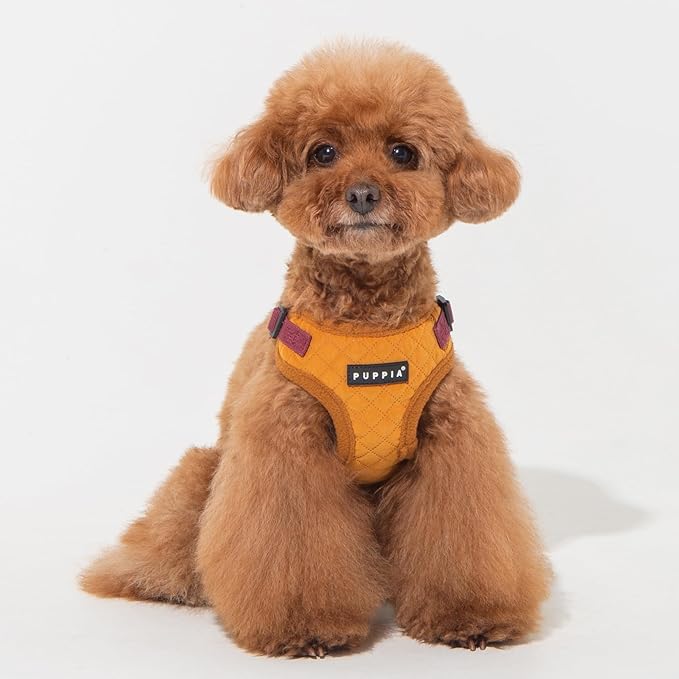 Puppia Irvin Comfort Dog Harness Step-in Warm Winter Diamond Pattern Adjustable Neck and Chest for Small and Medium Dog, Mustard, Medium