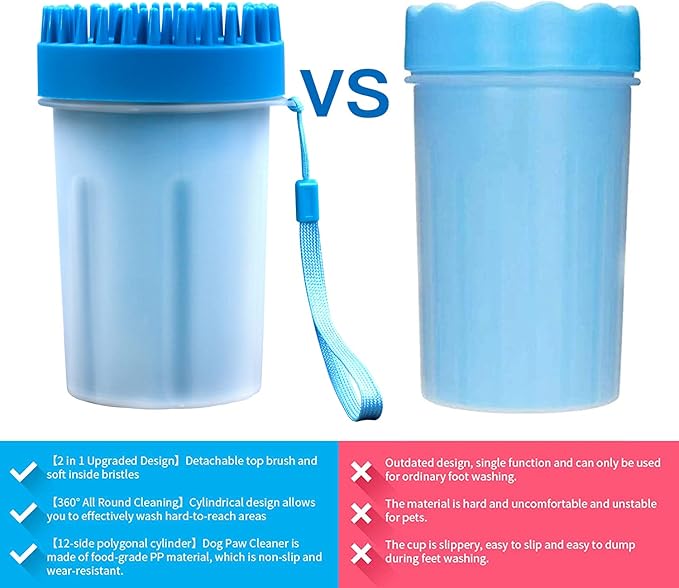 Portable Medium Dogs Muddy Paws Cleaner Feet Washer Cup with Grooming Brush Silicone Blue