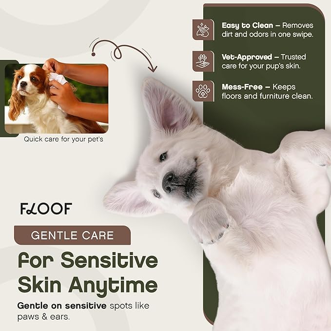 Floof Hypoallergenic Dog Wipes – Natural Aloe Grooming Wipes for Paws Face Ears Eyes & Bum – Vet-Formulated Extra Thick Safe for Puppies & Adult Dogs – 288 Count