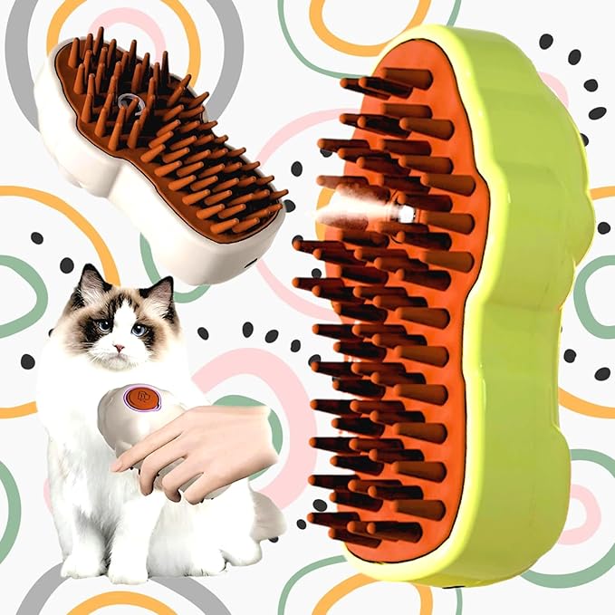 3-in-1 Pet Grooming Brush for Dogs & Cats - Steam Brush with Dual Functions, Moisturizer, Release Button, Water Reservoir - Lime, Pet Shedding & Dematting Brush