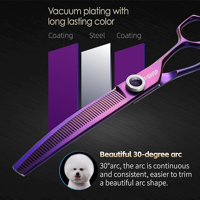 Professional Curved Thinning Dog Grooming Scissors 7'' Curved Thinner Shears for Dogs Pet 52 Teeth Japan VG10 Sharp and Smooth(7Curved Thinner, Purple)