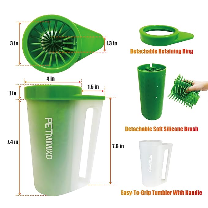 Portable Dog Paw Washer with Handle - Large 9 inch Green Paw Cleaning Solution