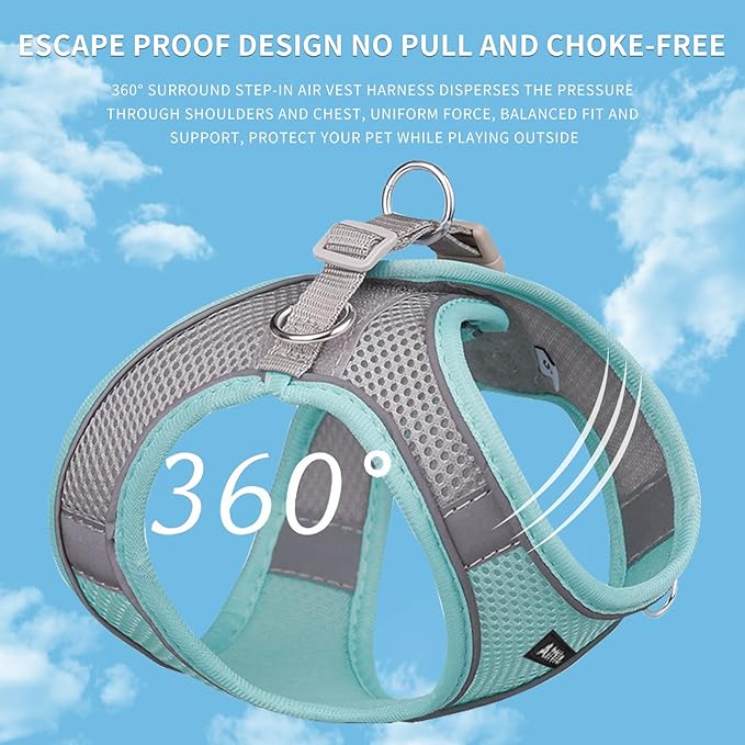 AIITLE Escape Proof Dog Harness - Step in Adjustable Dog Harness No Choke Over with Breathable Mesh for Spring- Outdoor Walking, Camping, Training for Medium Dogs Turquoise XL