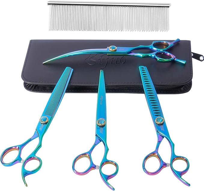 7.5'' Dog Scissors Set for Grooming 440C Stainless Steel Green Professional Pet Trimming Scissors Sharp Blades Cutting for Dogs and Cats Shears