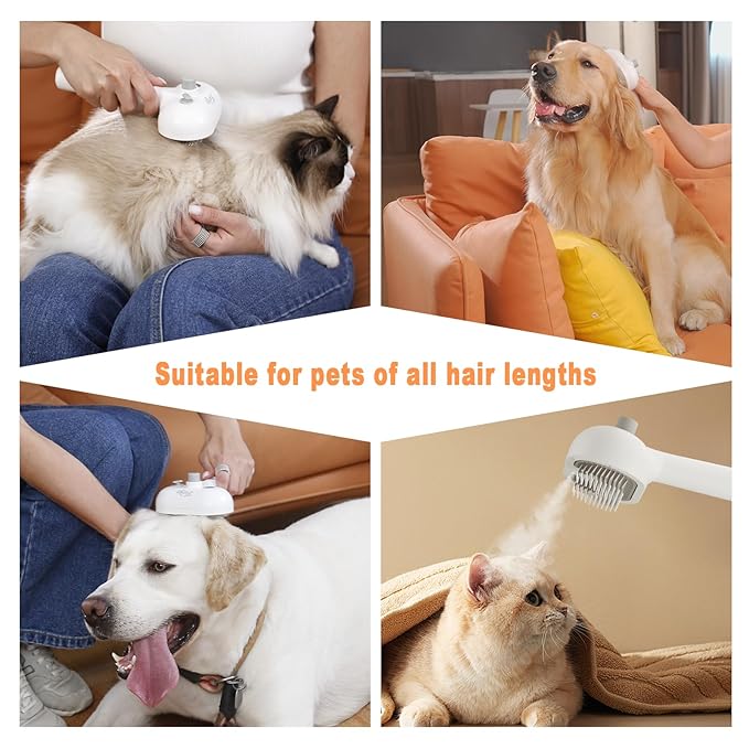 FURGO Cat Steam Brush for Shedding,3 in 1 Steam Pet Brush for Cats & Dogs, Efficient Hair Removal & Cleaning, Pet Hair Removal Tool Suitable for All Pet Fur Types