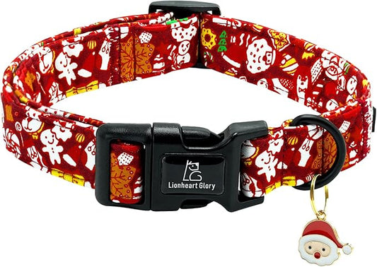 Lionheart glory Christmas Dog Collar, Red Christmas Santa Deer Dogs Collar Adjustable Soft Comfortable Collars for Small Dogs Girl or Boy Pet Gift Fall Cute Collar