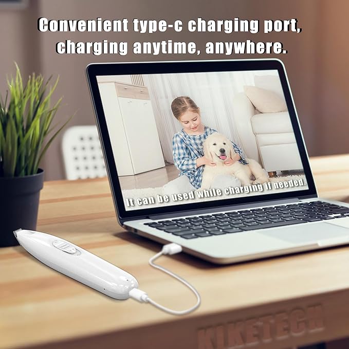 KIKETECH LED Dog Paw Trimmer - Cordless, Low Noise Dog Clippers for Grooming, Rechargeable Small Area Shaver for Dog Clippers Cats, SnowWhite